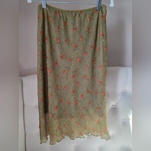 Sz L - Y2K Floral Skirt Olive Green